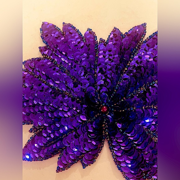 sequin appliqué beaded vintage floral ethnic Artisan deep purple - Picture 1 of 3